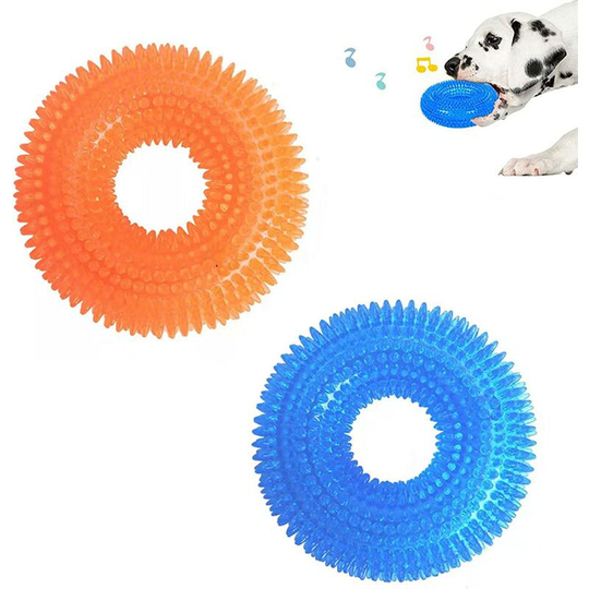 Dog Squeaker Chew Toy, Floating Pool Toy, Puppy Toss Toy for Small Dogs to Chew and Clean Teeth, Non-Toxic (Orange Blue)