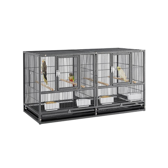 Yaheetech Divided Breeder Cage Stackable Wide Bird Cage, Squre, Black - black