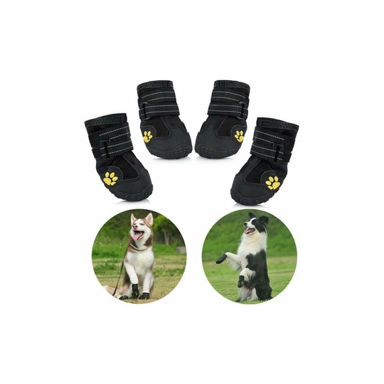 Protective Dog Boots, 4 Pack Waterproof Dog Shoes for Medium and Large Dogs - Black(1)