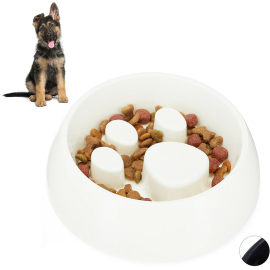 Foraging Feeding Bowl for Slow Eating, Cats & Dogs, Bloat Stop Dish, Dishwasher-Safe, White - Relaxdays