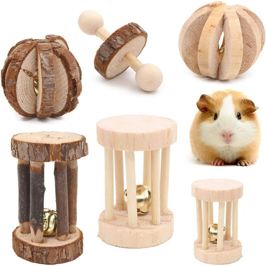 Set of 6 Wooden Chew Toys for Hamster, Mouse, Chinchillas, Rabbit, Gerbil, Guinea Pig