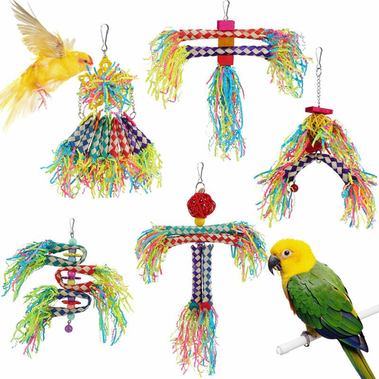 Bird Crushing Toys 5 Pcs Colorful Bamboo Hanging Toys Parrot Chewing Blocks