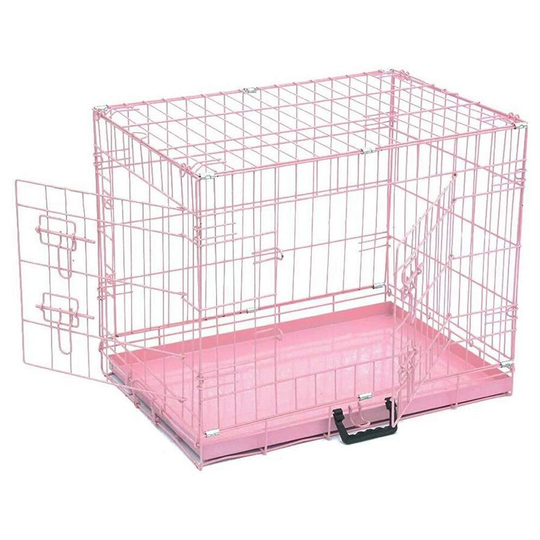 (30inch, Pink ) Dog Crate Lockable Puppy Cage with Folding Design