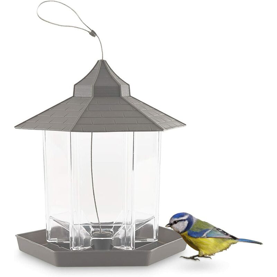 Bird Feeder, Outdoor Bird Feeder, Hanging Bird Feeder, Large Capacity Waterproof Hexagonal Garden Hanging Wild Bird Seed Feeder (Gray)