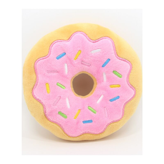 Squeaky Donut Small and Medium Dog Plush Puppy Cat Pet Sound Interactive Chew Toy (Pink)
