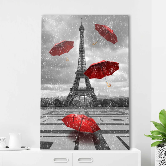 Four Umbrellas, Paris - Wrapped Canvas Photograph