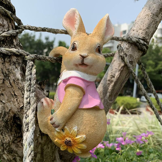 Perle Rare - Mini Hanging Rabbit Garden Statues, Indoor and Outdoor Decorations Cute Rabbit Flower Pots Hanger Art Decor Figurine Ornament for Yard
