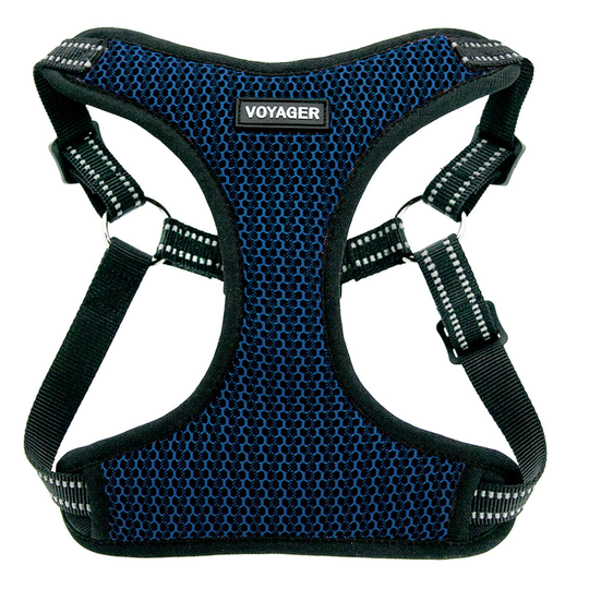 (M, Navy) Voyager by Best Pet Supplies - Fully Adjustable Step-in Mesh Harness with Reflective 3M Piping