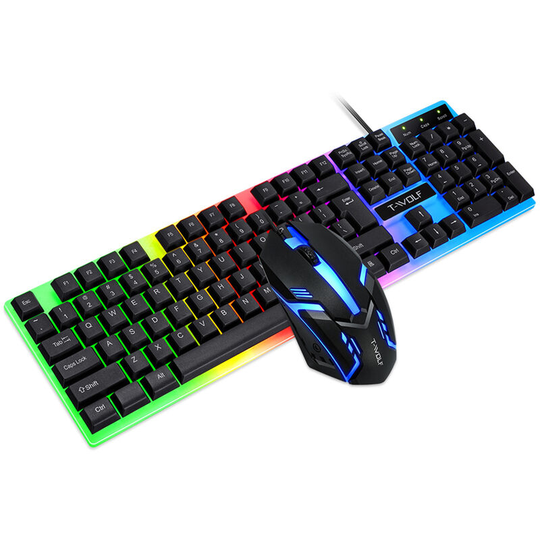 Asupermall - TF230 Wired Gaming Keyboard and Mouse Sets,Colorful led Backlit usb Gaming Keyboard Mouse,for Laptop pc Gamers,Black - Black