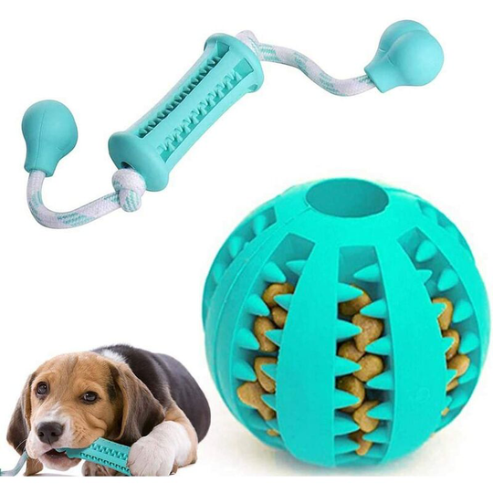 Devenirriche - Dog Toothbrush Chew Toy Puppy - Rubber Dog Food Ball for Pet Dogs Puppy Cat Treat Feeder Tooth Cleaning Pet Exercise Game Ball iq