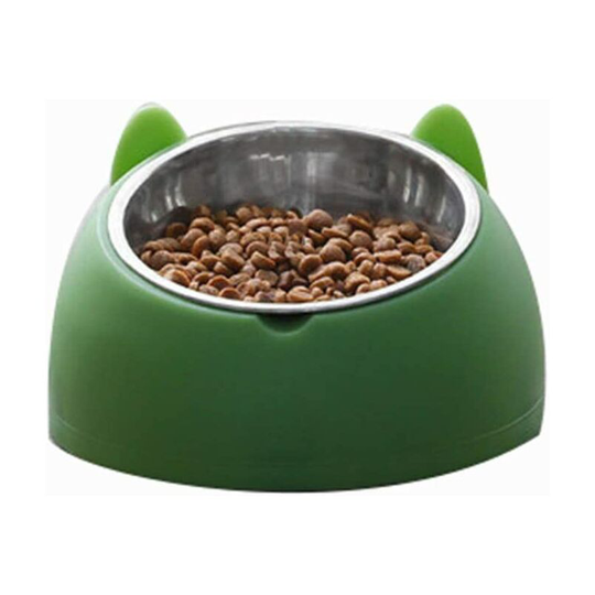Double Raised Cat Bowl, Automatic Cat Dog Kibble Dispenser, 15° Tilt Spill-Proof and Non-Slip Anti-Vomiting Bowl Available for Cats and Puppy (green
