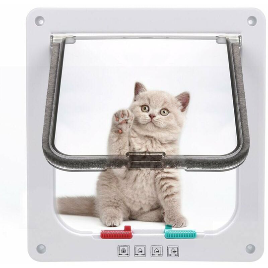 Pet door, Pet door with 4 locking options - White - size l - White