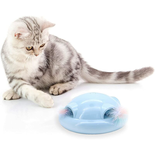 Indoor Cat Toy - Interactive Feather Toy - Smart Rotating Toy - With Color led Light - Intelligent Voice Control (Blue)