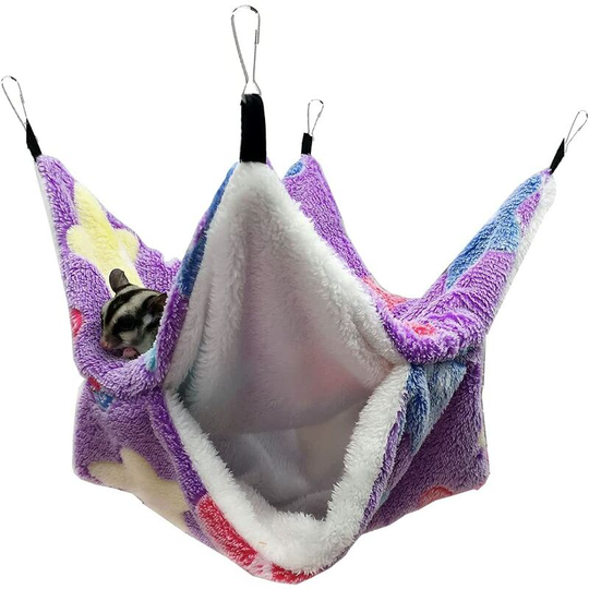 Bearsu - Small Pet Hanging Hammock - Double Layer - For Ferret, Rat, Slider and Other Small Animals - Purple