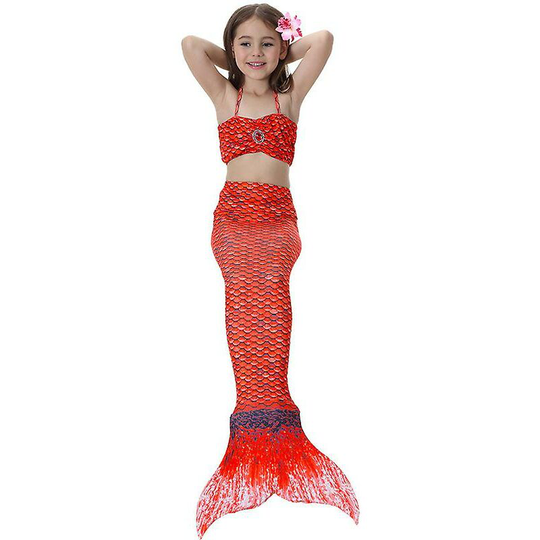 Thsinde - Kids Girls Mermaid Tail Bikini Set Swimwear Swimsuit Swimming Costume Red 4-5 Years