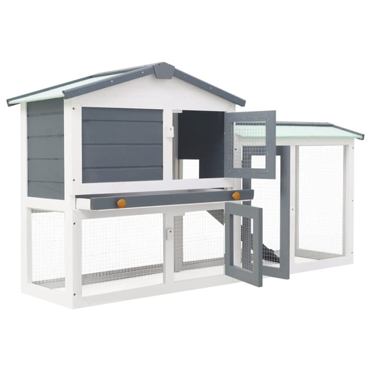 vidaXL Outdoor Large Rabbit Hutch Grey and White Wood Small Animal Shelter