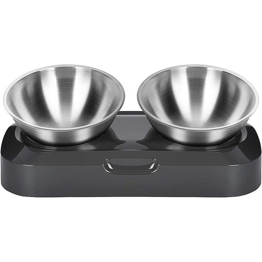 Einemgeld - Tilted Cat Food Bowls, Stainless Steel Elevated Stand 15° Slanted Raised Small Dogs Food and Water Bowls Set, Anti Vomiting and Non Slip