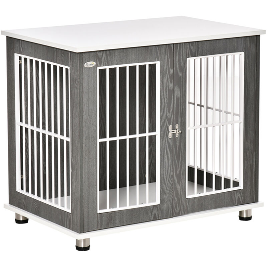 Modern Dog Crate Pet Kennel Cage w/ Lockable Door - Grey & White - Grey - Pawhut