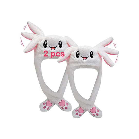 2 Pcs Cute Rabbit Hat with Movable Ears Funny Plush Bunny Hat Jumping Bunny Beanie for Kids Adults Women Girls Party Cosplay Easter Christmas