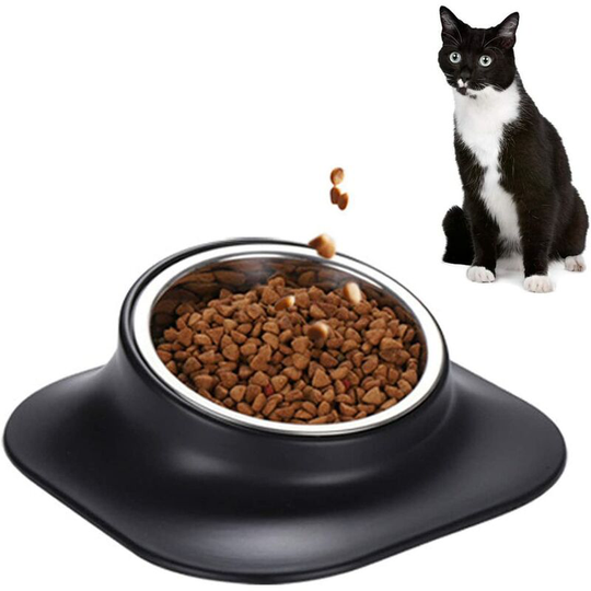 Perle Rare - Raised Cat Bowl Puppy Bowl,420ml Kitten Bowl with Stand,Stainless Steel Pet Bowl, 15° Tilted Non-Slip Protect The Spine Cat Food Bowl,
