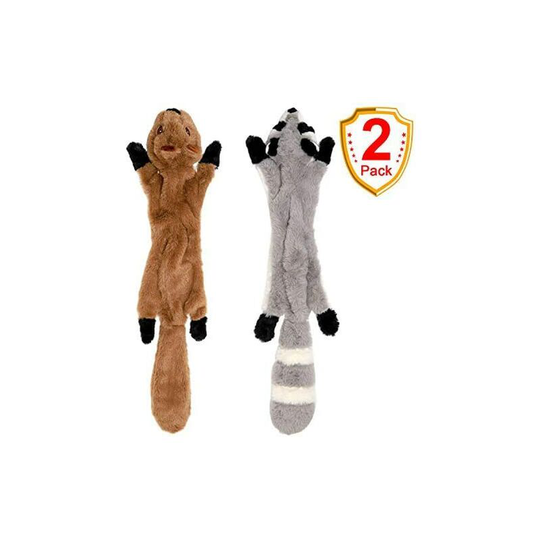 Stuffingless Dog Toys, Stuffing Free Dog Chew Toys Set with Squirrel and Raccoon Squeaky Plush Dog Toy for Medium and Large Dogs 2Pack-24Inch