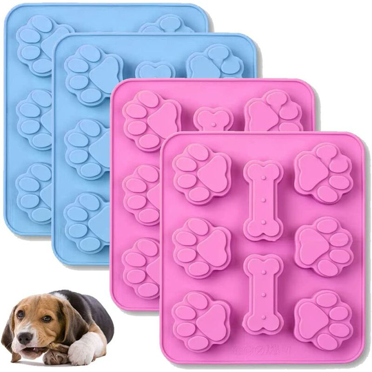 Ilovemilan - 4 Pcs Silicone Puppy treat molds, Dog Paw and Bone Mold Ice Cube Mold, Jelly, Biscuits, Chocolate, Candy Baking Mold, Oven Microwave