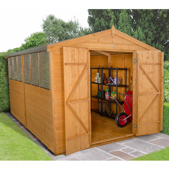 Wooden 8x12 Apex Shiplap Dip Treated Double Door Garden Shed Workshop
