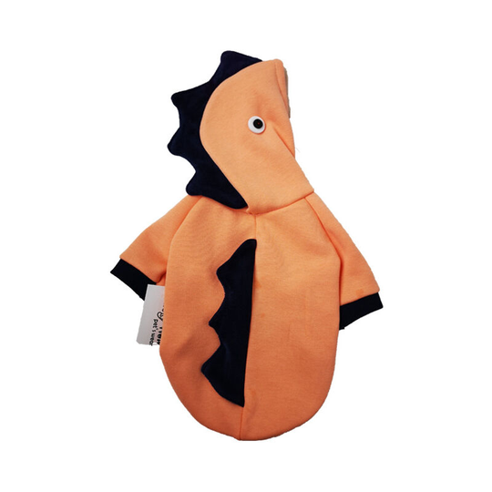 M) orange and yellow hooded sweatshirt for dogs, dinosaur padded stretch cotton pet clothing for small dogs Chihuahua coat clothing, the patron saint