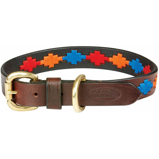 Weatherbeeta Polo Leather Dog Collar (XS) (Brown/Red/Orange/Blue) - Brown/Red/Orange/Blue