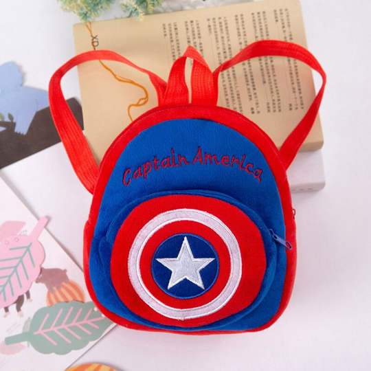 Disney Plush Backpack Iron Man Schoolbag Cute Mickey Mouse Captain America Spiderman Kindergarten Kids Backpack Plush Toys Gift-Captain America