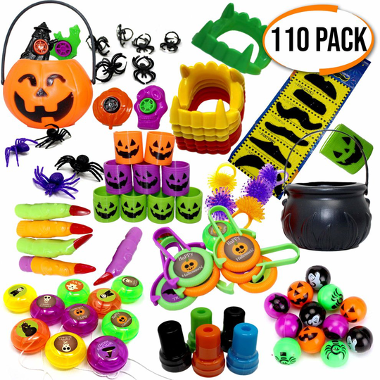 Set of 110 Assorted Halloween Themed Party Toys - Perfect for Party Favours - Pinatas - Boys Girls Birthday & Halloween Parties - Trick & Treat...