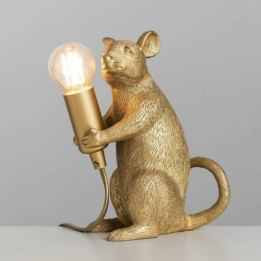 Modern Metallic Gold Painted Rat Design Table Lamp Animal Mouse Lamp Living Room Dining Room Bedroom Table Lamp