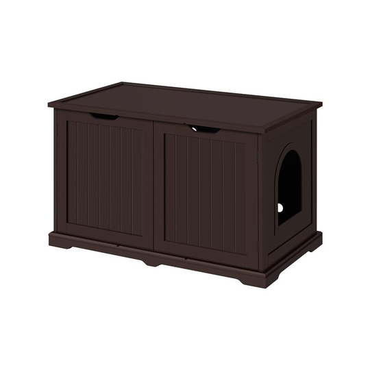 Cat Washroom Bench Pet Litter Box Side Table, Espresso - espresso - Yaheetech