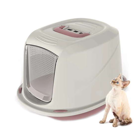 Cat Hooded Litter Tray Pink Medium Kitten Toilet Enclosed ox Pan Loo Filter Flap Door