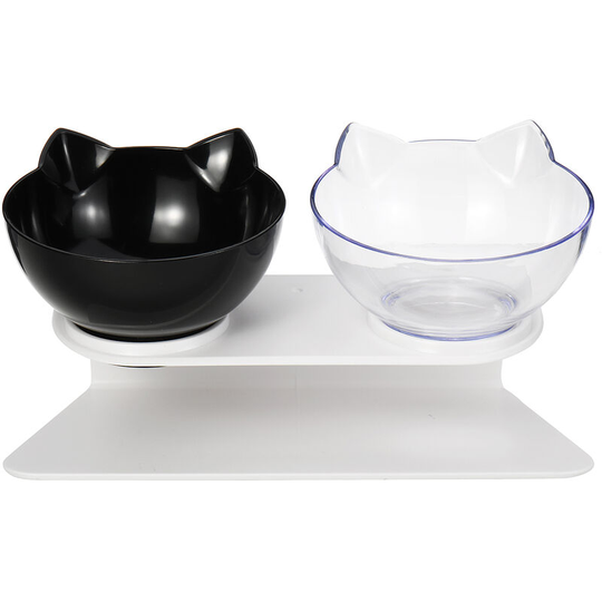 Pet Food Bowl Dog Cat Non-slip Water Dispenser Puppy Feeder Transparent+Black