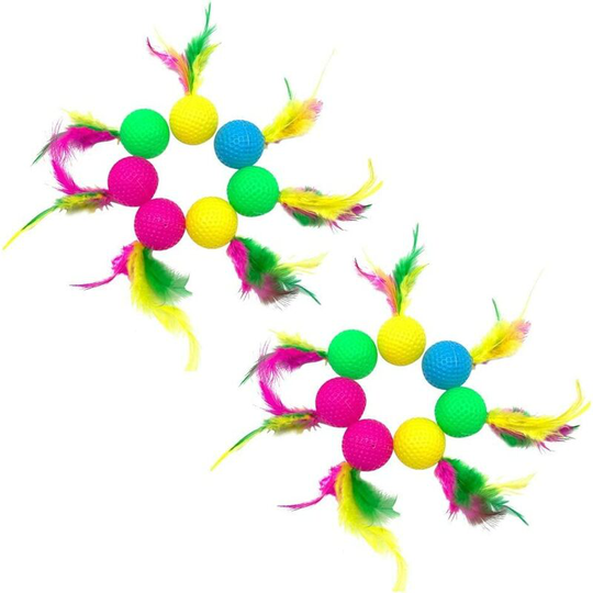 Pack of 24 Cat Ball Toys with Feathers Interactive Sponge Golf Balls Assorted Kitten Squeaky Chasing Toy