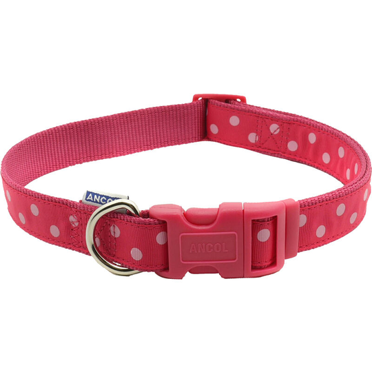 Ancol - Pet Products Indulgence Adjustable Vintage Polka Dot Dog Collar (Size 1-2) (Raspberry/Pink) - Raspberry/Pink