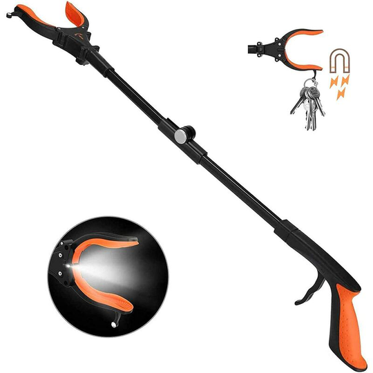 80cm Folding Pickup Clamp with Headlight, 32 Inch Extendable Garden Litter Picker, 90° Rotating Head, Non-Slip Jaw, Aluminum Pipes, Comfortable
