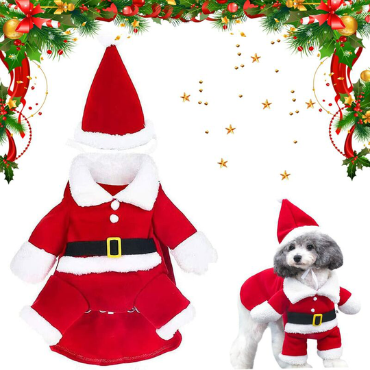 Santa Claus Costume for Dogs and Cats, Christmas Clothes for Pets, Cute Santa Claus Clothes for Dogs, Christmas Clothes with Santa Hat (l)