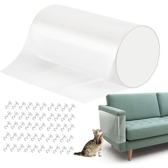 Cat Furniture Protector, Furniture Scratch Protectors with 50 Screws, Cat Claw Protectors for Furniture Door Wall Sofa Carpet Countertops - 200CM x 5M
