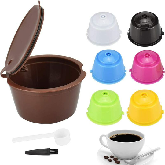7 pcs Reusable Coffee Filter Refillable Coffee Capsule for Nescafe Dolce Gusto Coffee Maker with 1 Teaspoon and 1 Cleaning Brush