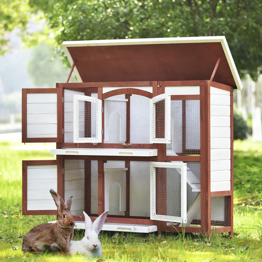 Two -tiered rabbit hutch made of wood, guinea pig cage, perfect double rabbit cage for indoors and outdoors, with opening roof, pull -out tray and ram