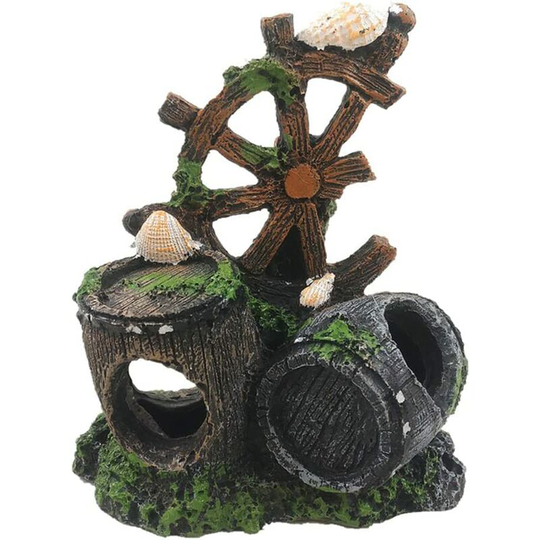 Aquarium Decorative Cave - Will Not Fade - Sturdy and Durable Landscaping for Home Office - Wind Wheel Wine Barrel.
