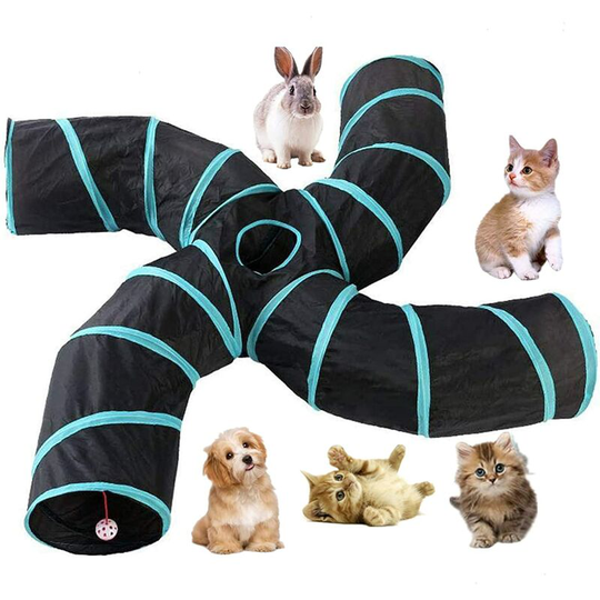 4-way cat tunnel, large foldable tunnel for indoor or outdoor with cat storage bag, dog, puppy, kitten, rabbit