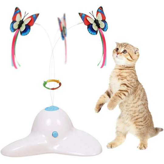 Sun Flowergb - Cat Toys, Interactive Butterfly Cat Toy Exercise Fun Electric Flutter Rotating Kitten Toys, Cat Teaser with Replacement (1 Pack, White)