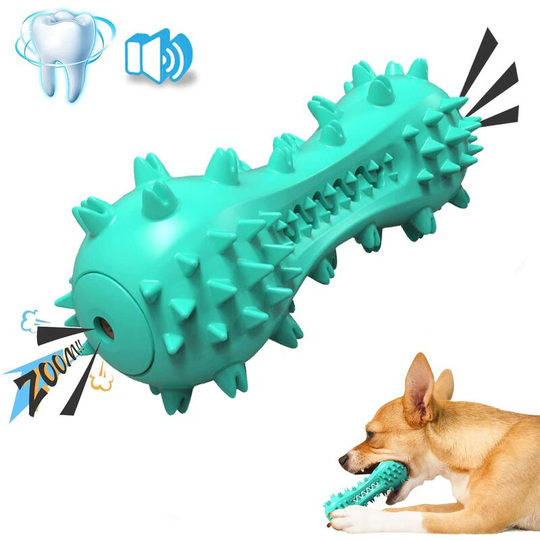 Litzee - Dog Toothbrush, Dog Chew Toys, Durable Natural Rubber Dog Toys with Squeaker, Teeth Cleaning Dental Oral Care Chew Toys for Small/Medium