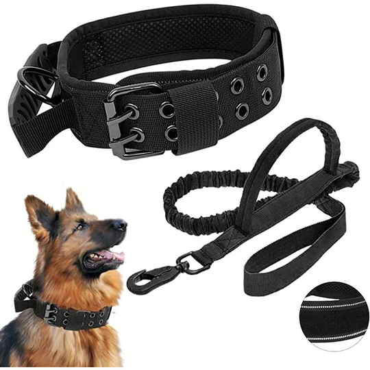 Naxunnn - Tactical Military Dog Collar, Reflective with Grip Five Speed Adjustable Training Collar, K9 Military Dog Collar and Lead Set, for Medium