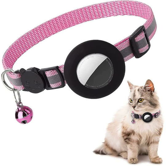 Airtag Cat Collar, Reflective Airtag Cat Collar With Bell And Silicone Waterproof Airtag Holder_(costbuy) Pink-Black