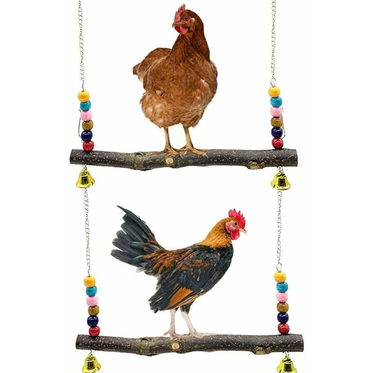 Monly - Chicken Coop Accessory Set of 2 Natural Wooden Chicken Swing Toys, Wooden Chicken Stand Toy, Chicken Coop Accessories, Chicken Parakeet Swing