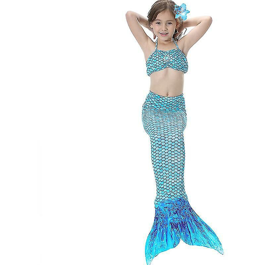 Kids Girls Mermaid Tail Bikini Set Swimwear Swimsuit Swimming Costume Blue 8-9 Years